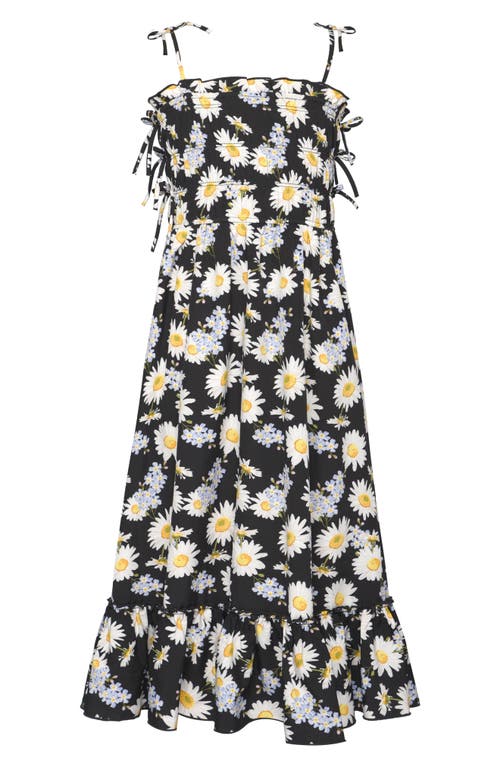 Truly Me Kids' Daisy Shirred Sundress In Black Multi