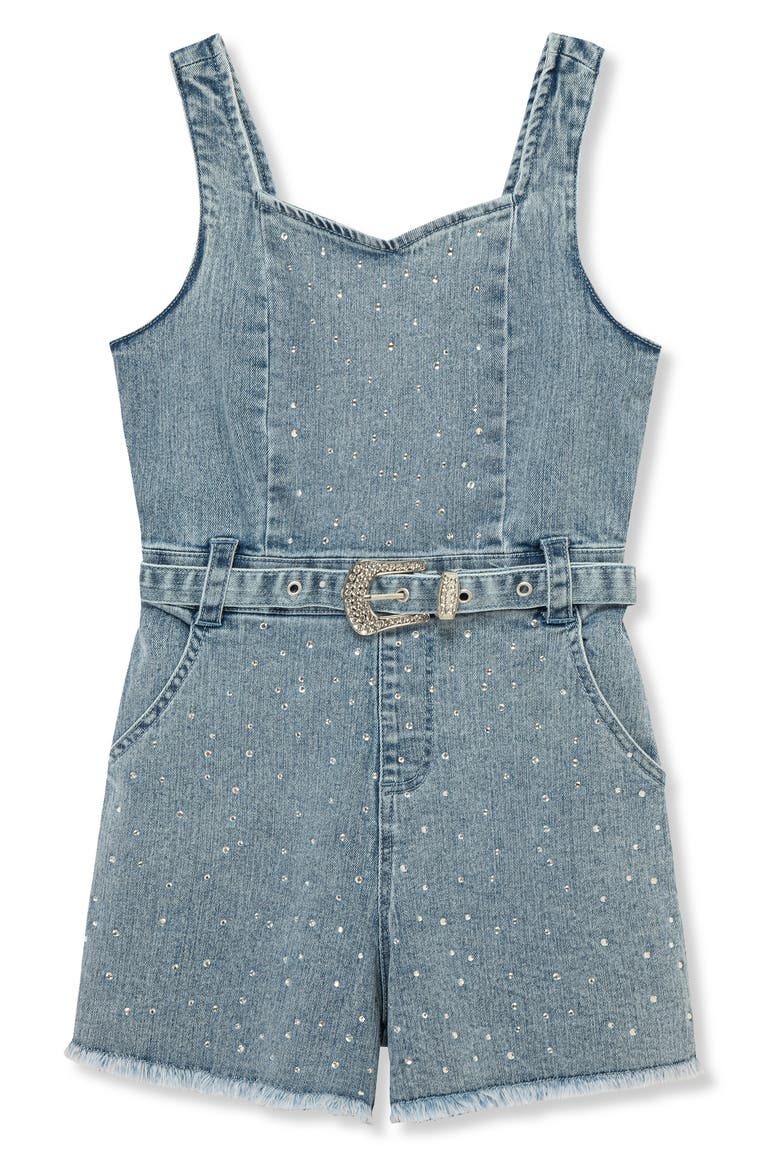 Kids' Belted Denim Romper, Main, color, INDIGO