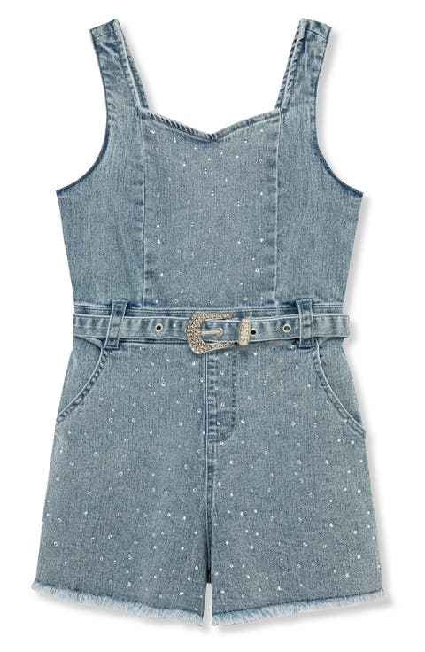Kids' Belted Denim Romper (Big Kid)