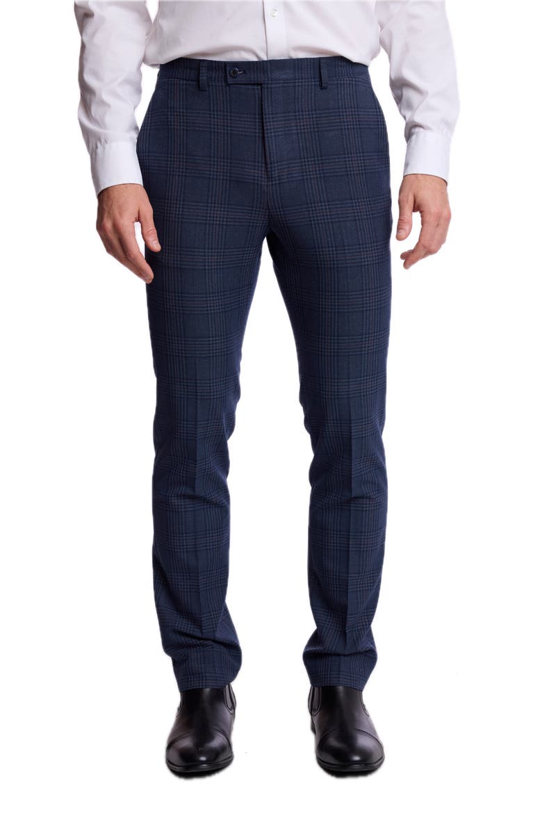 Downing Slim Fit Plaid Stretch Pants, Main, color, NAVY BURGUNDY PLAID
