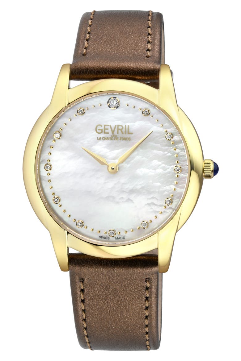 Airolo Swiss Quartz Diamond Dial Watch, 36mm, Main, color, WHITE