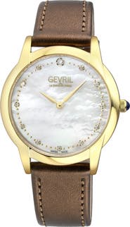 GEVRIL Airolo Swiss Quartz Diamond Dial Watch, 36mm