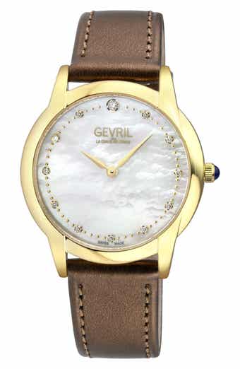 GEVRIL Airolo Swiss Quartz Diamond Dial Watch, 36mm