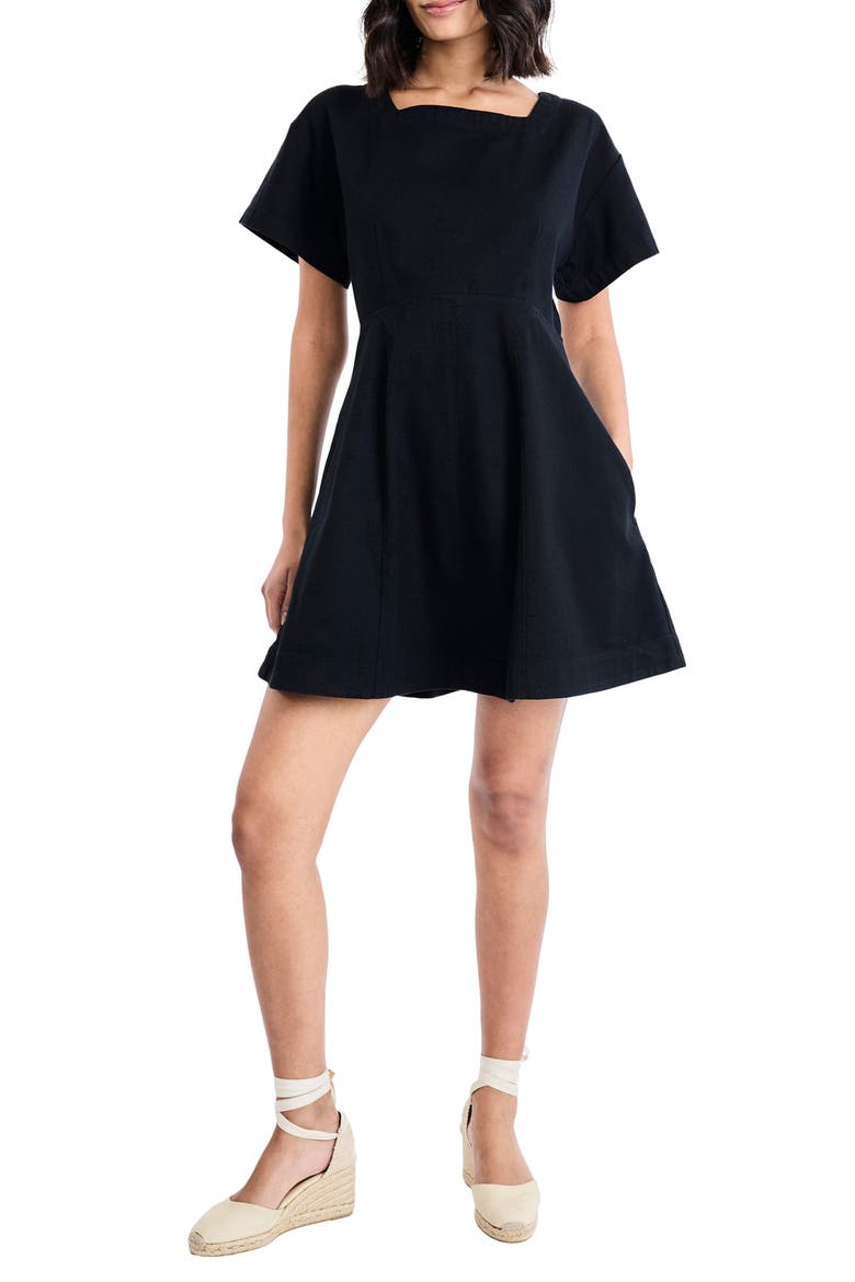 Square Neck Back Keyhole Cutout Dress, Main, color, BLACK