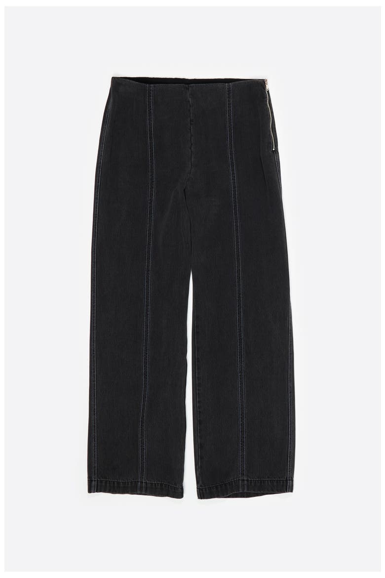 Straight Washed Trousers With Topstitching, Alternate, color, WASHED BLACK