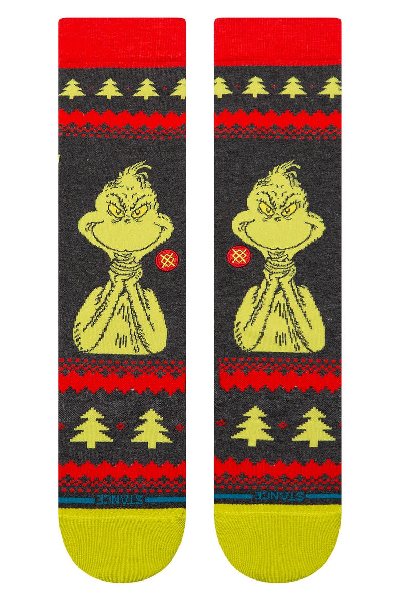 Grinch Sweater Crew Socks, Alternate, color, BLACK