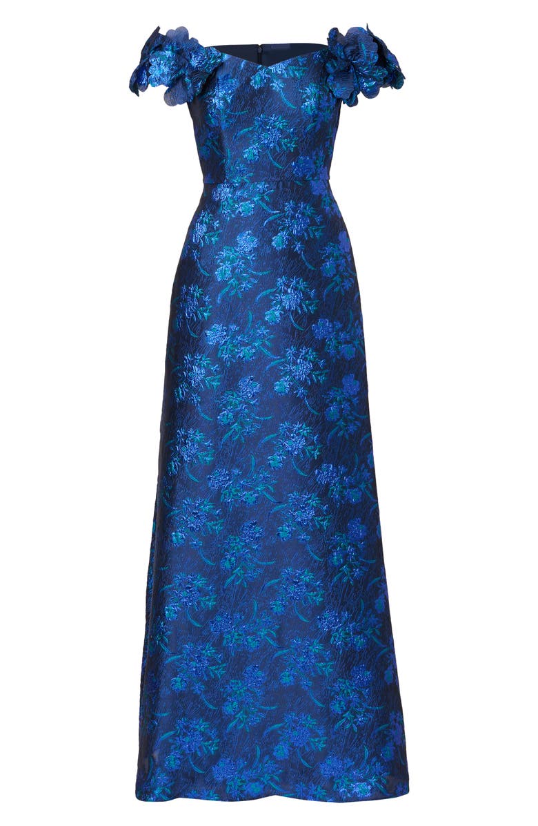 Adrianna Papell Metallic Floral Off the Shoulder Gown, Alternate, color, Navy/ Blue Multi