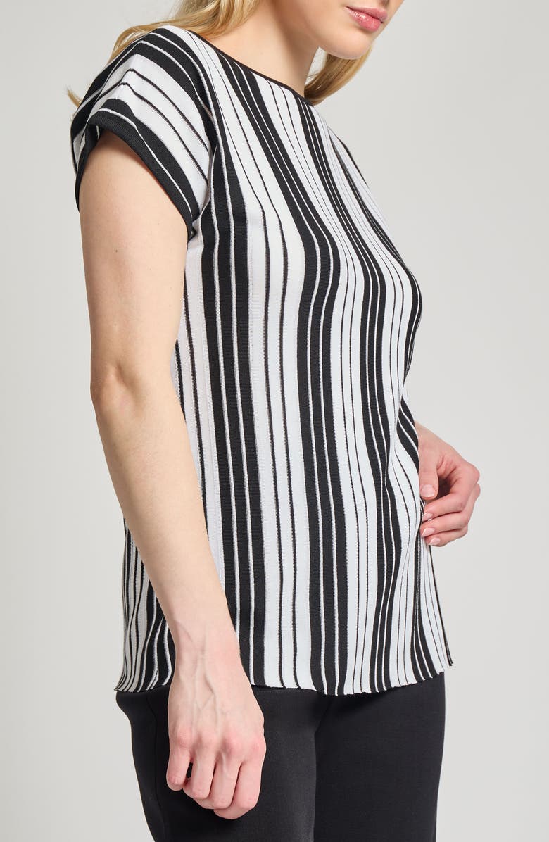Misook Cap Sleeve Stripe Tunic, Alternate, color, Black/ White