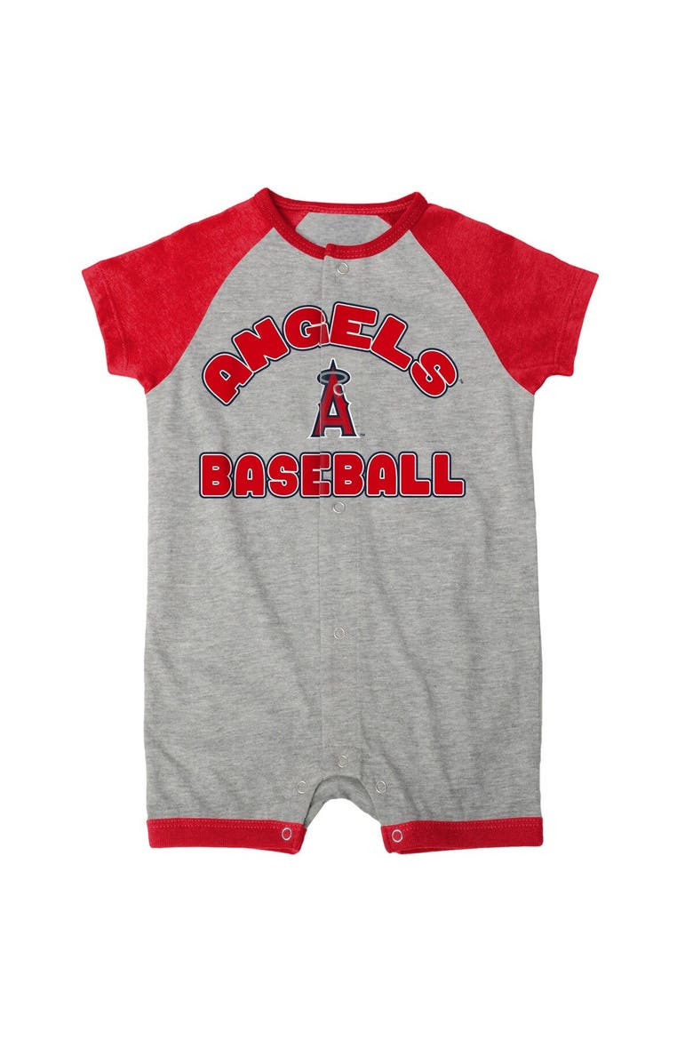 Newborn & Infant Heather Gray Los Angeles Angels Extra Base Hit Raglan Full-Snap Romper, Alternate, color, Heather Gray
