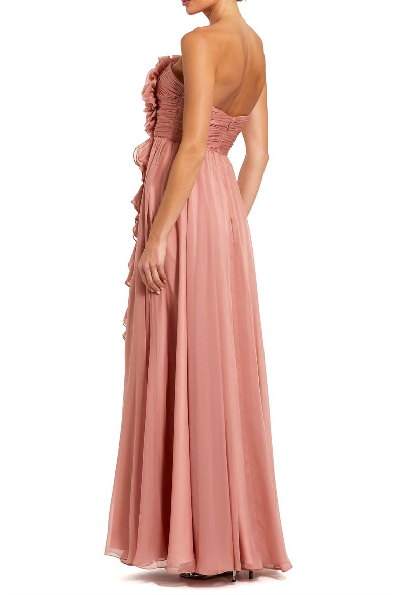 Strapless Chiffon Gown With Oversized 3D Flower, Alternate, color, Rose