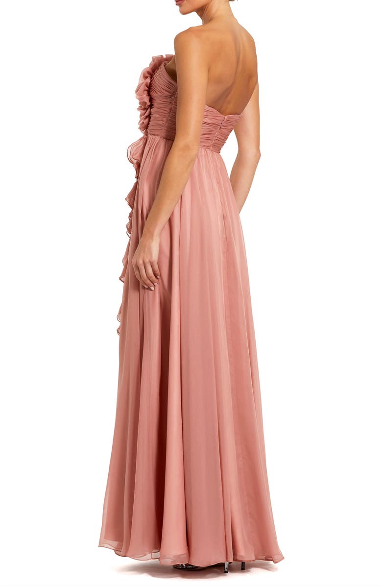 Mac Duggal Strapless Chiffon Gown With Oversized 3D Flower, Alternate, color, Rose