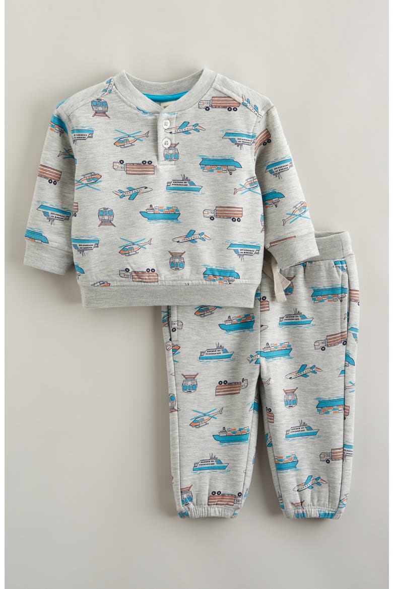 Print Henley Sweatshirt & Sweatpants Set, Main, color, GREY LT HTHR CITY TRANSPORT