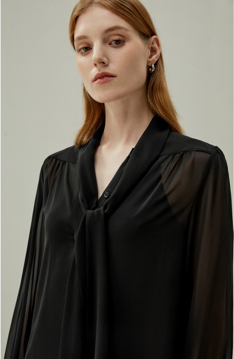 Lilysilk Women's Bow Tie Silk Jasmine Blouse, Alternate, color, Black