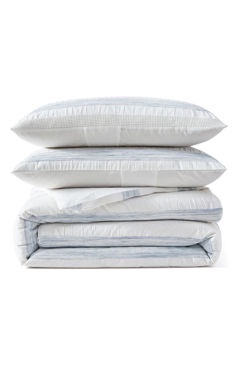 DKNY Waffle Stripe Comforter & Sham Set, Main, color, White/ Blue