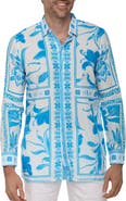 RANEES Extra Trim Fit Print Linen & Cotton Button-Up Resort Shirt