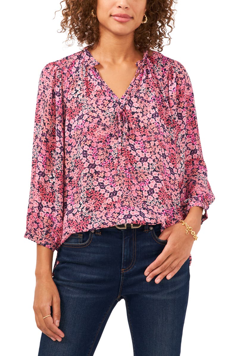 Vince Camuto Meadow Floral Peasant Blouse, Main, color,