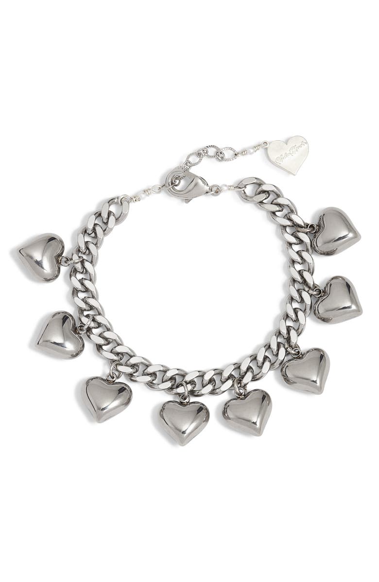 VIDAKUSH Juicy Heart Charm Bracelet, Main, color, Silver