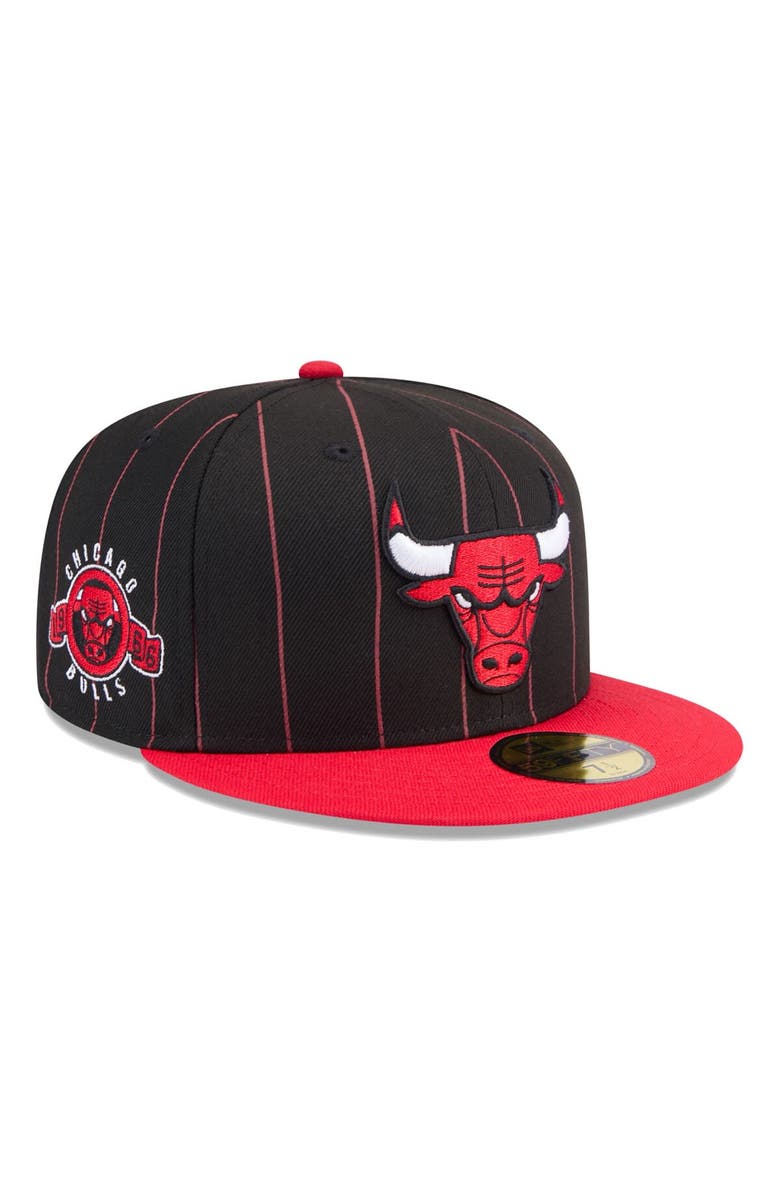 New Era Men's New Era Black/Red Chicago Bulls Pinstripe Two-Tone 59FIFTY Fitted Hat, Main, color, 