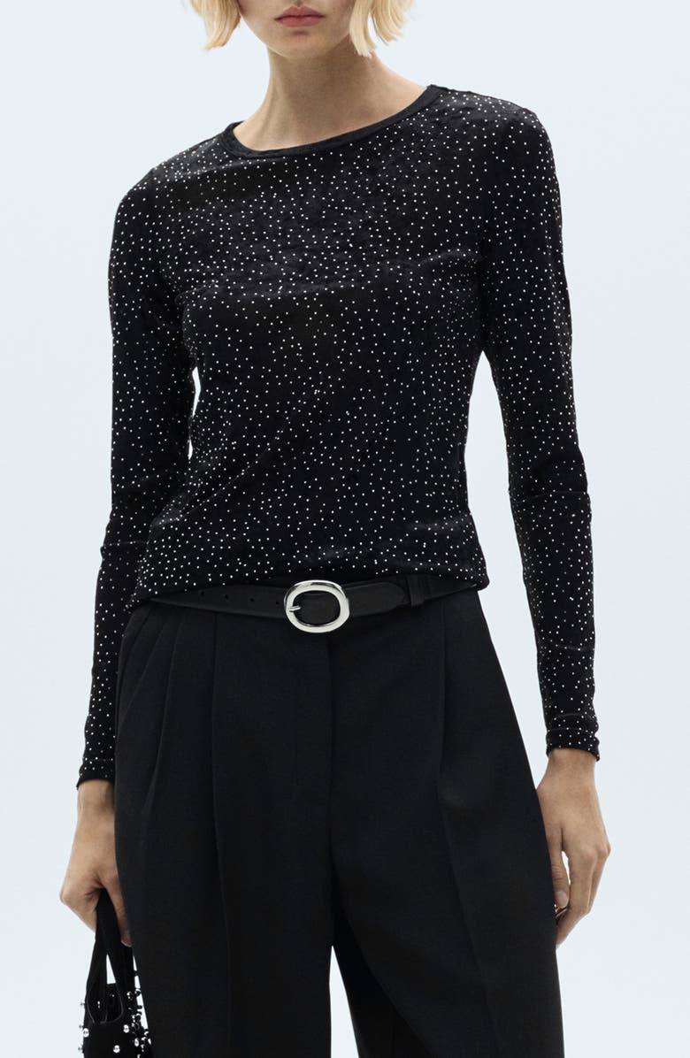 MANGO Crystal Embellished Velvet Top, Main, color, 