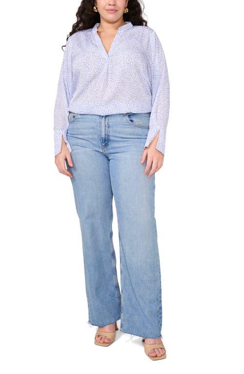 Vince Camuto Dot Print V-neck Split Cuff Top In Lake Breeze