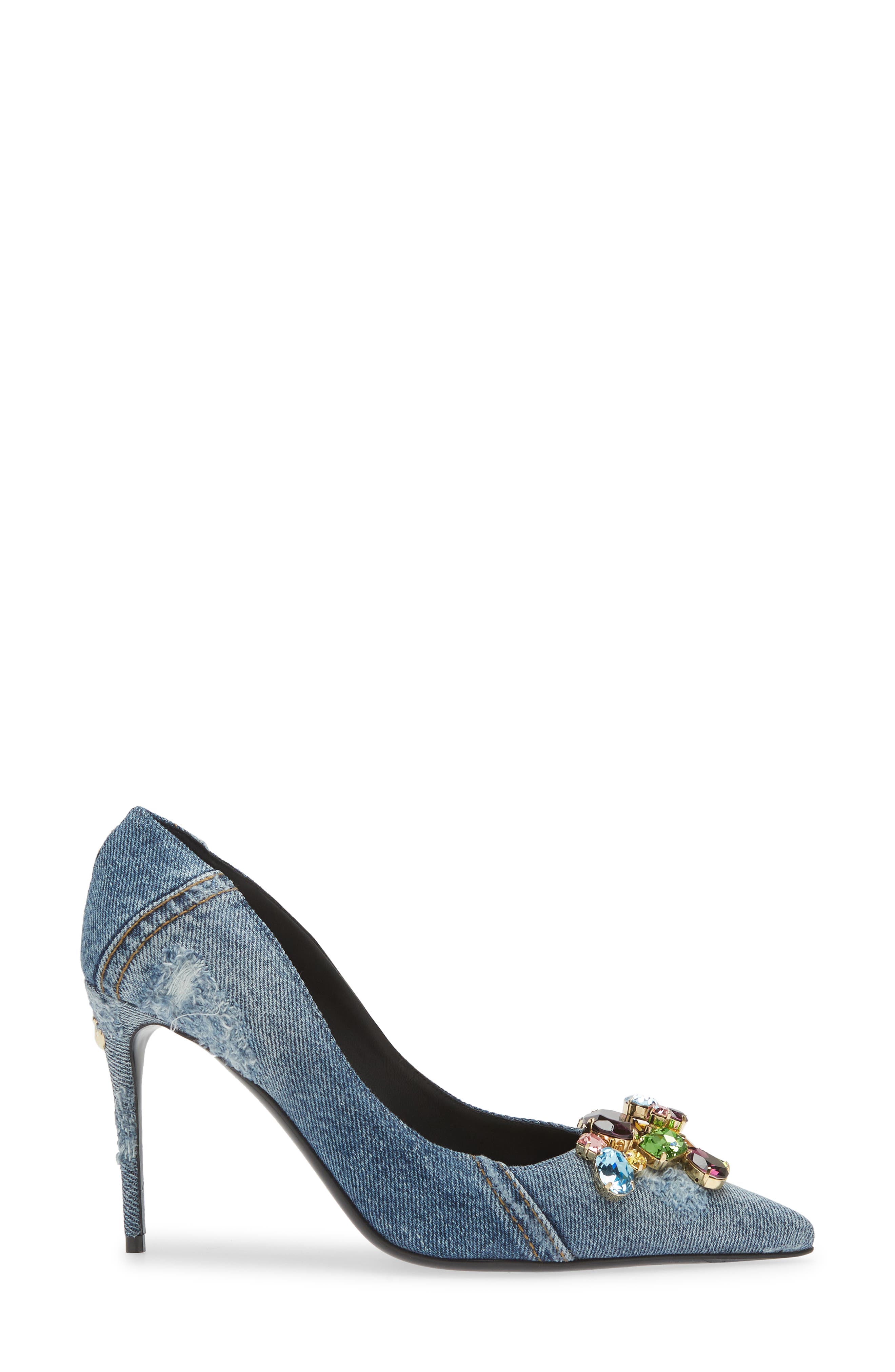 Dolce&Gabbana Patchwork Denim Pointed Toe Pump, Alternate, color, Denim Blue