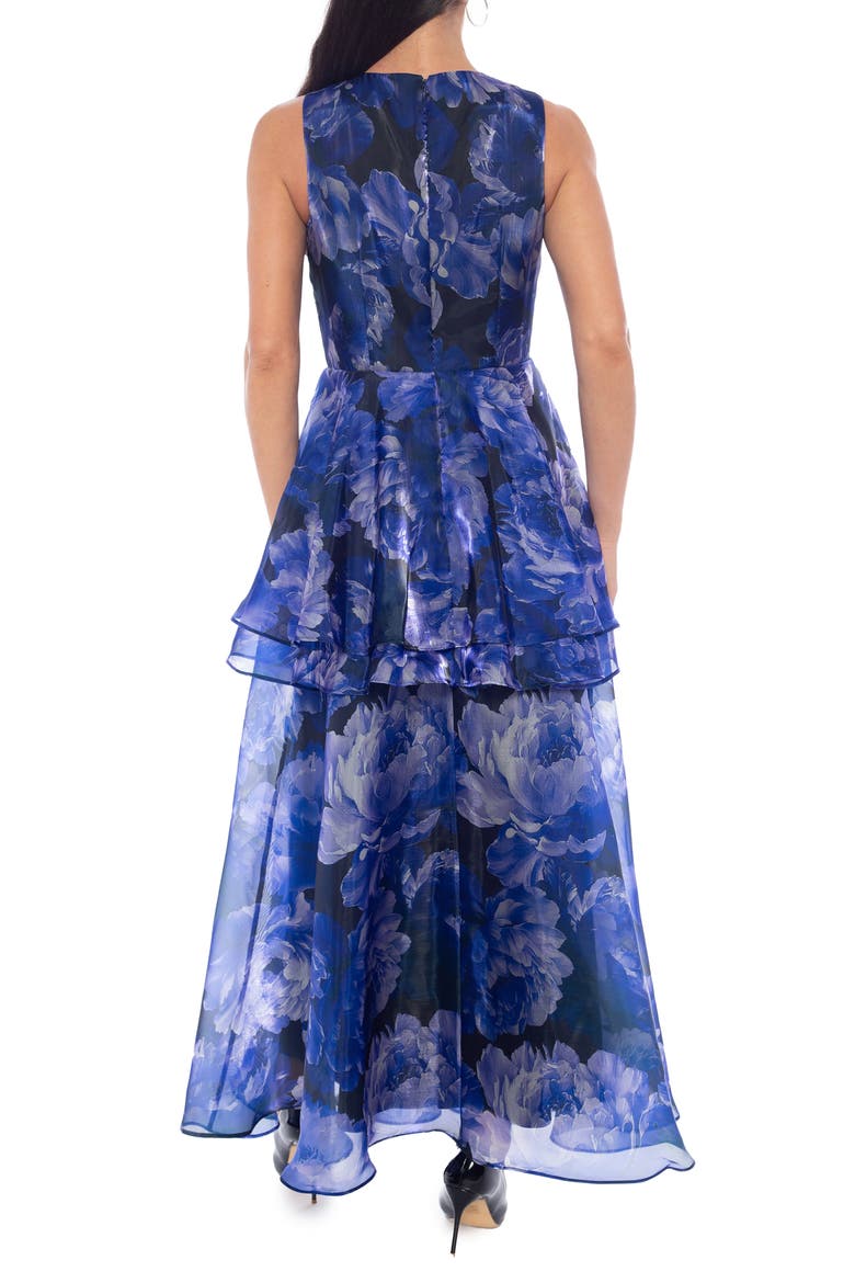 Sleeveless Print Organza Gown, Alternate, color, NAVY MULTI