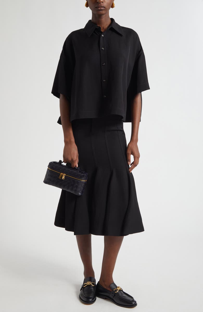 Bottega Veneta Boxy Crop Button-Up Shirt, Alternate, color, Black