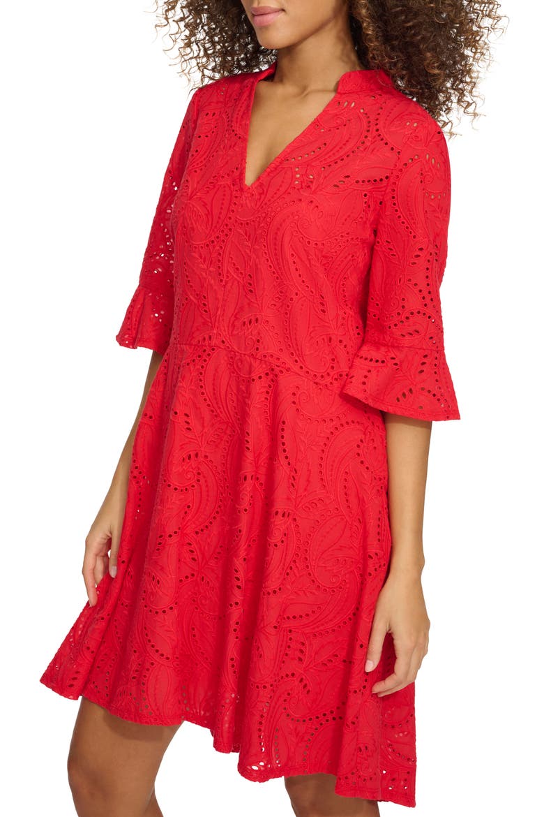 Embroidered Eyelet Tunic Dress, Alternate, color, POPPY