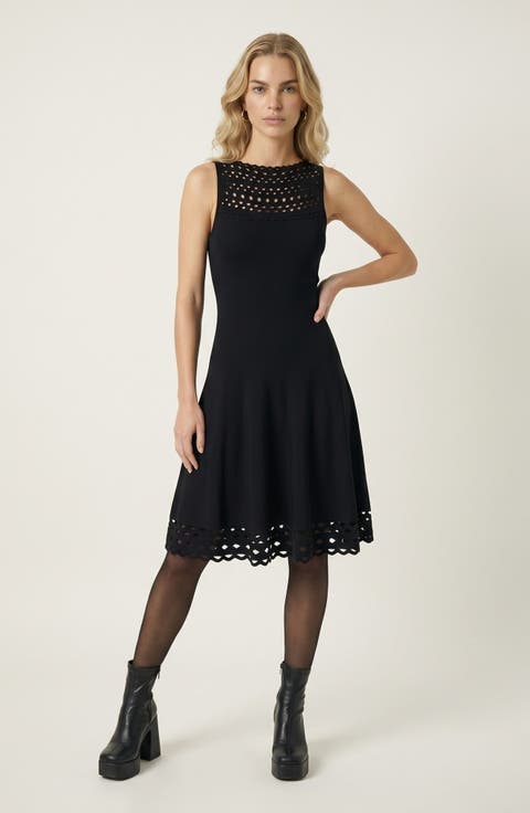 Sleeveless High Neck Eyelet Midi Dress