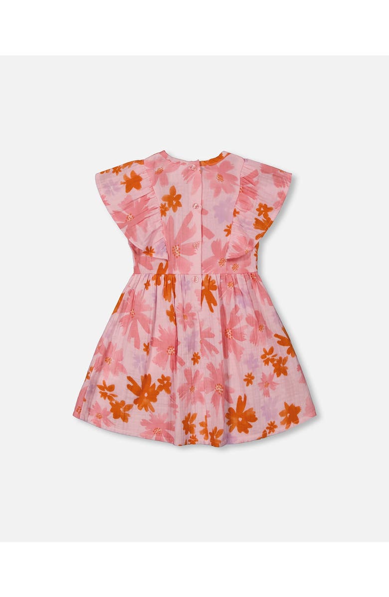 Deux par Deux Girl's Printed Muslin Dress Pink And Coral Flowers, Alternate, color, 