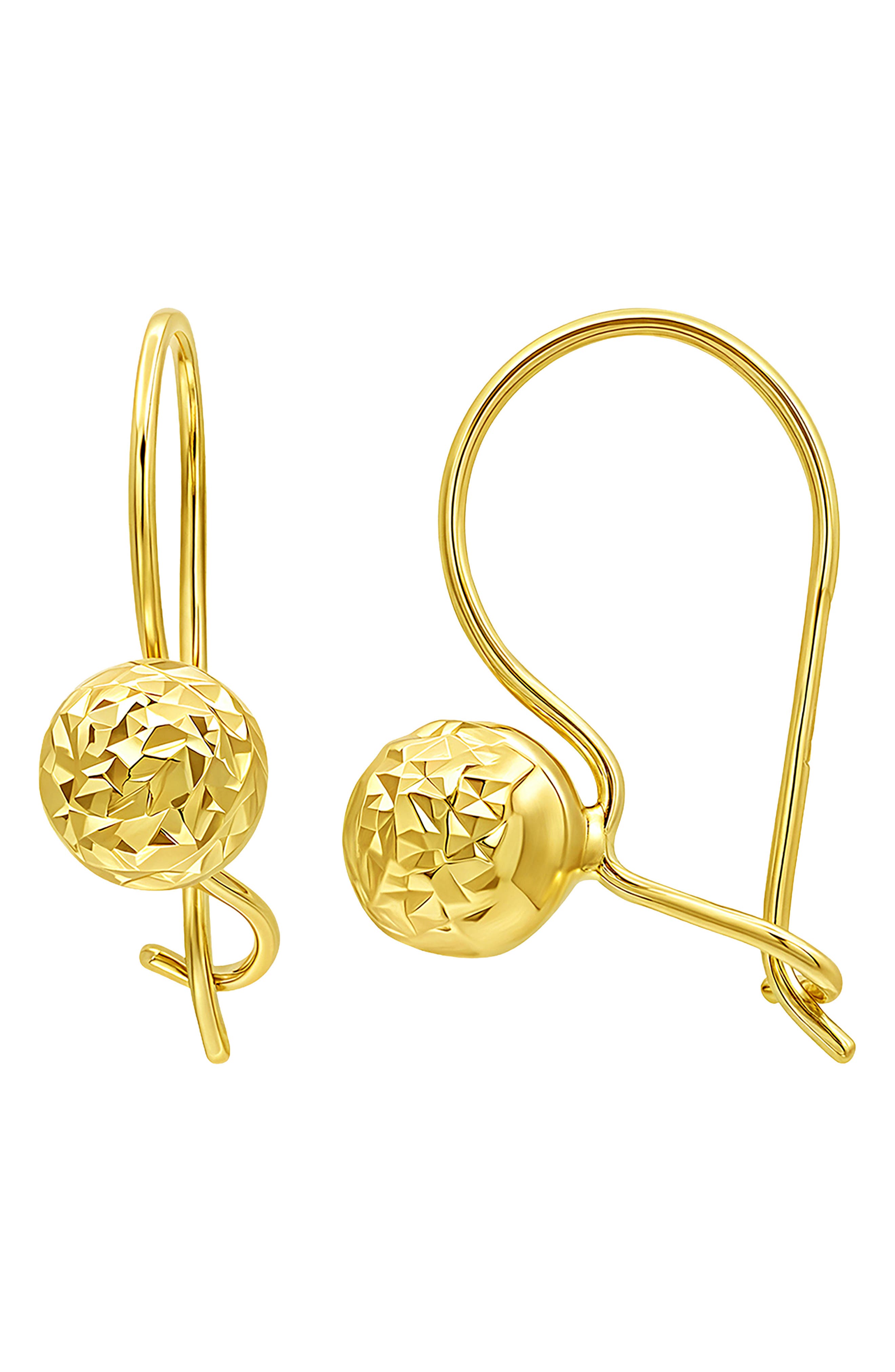 10k Gold Diamond Cut Ball Drop Earrings