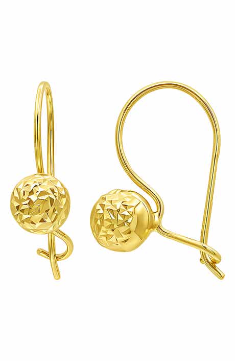 10k Gold Diamond Cut Ball Drop Earrings