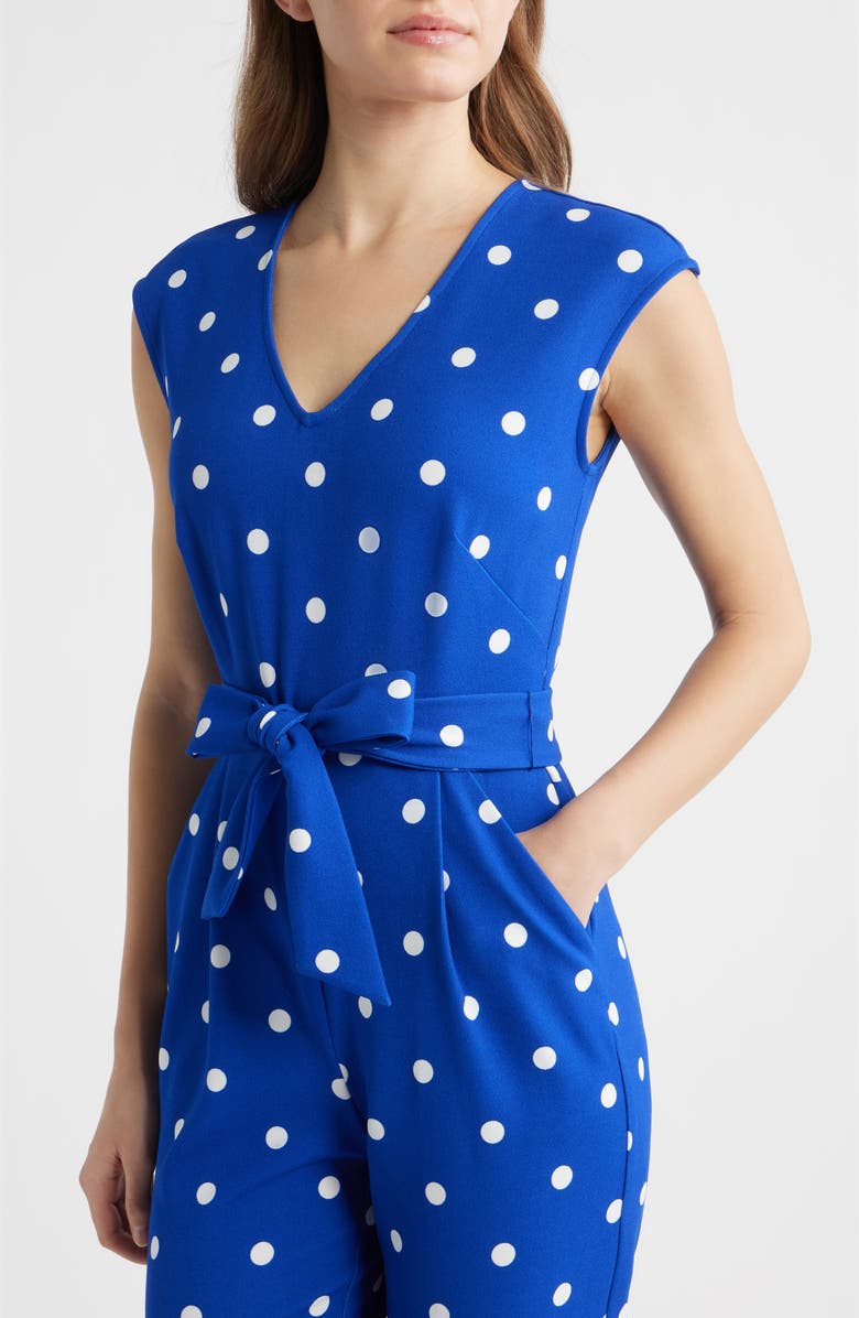 AK ANNE KLEIN Polka Dot Straight Leg Jumpsuit, Alternate, color, Santorini Blue / Crisp White