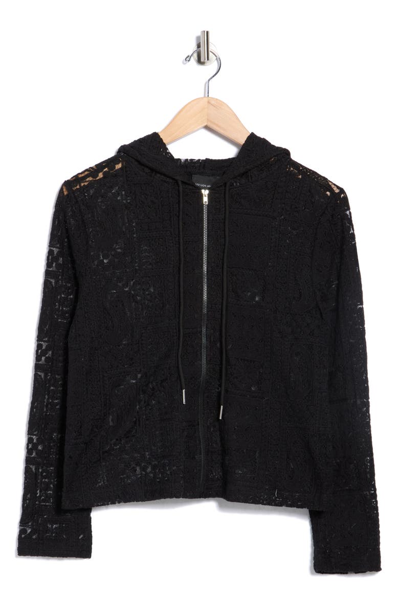 Forgotten Grace Open Knit Zip-Up Hoodie, Alternate, color, Black