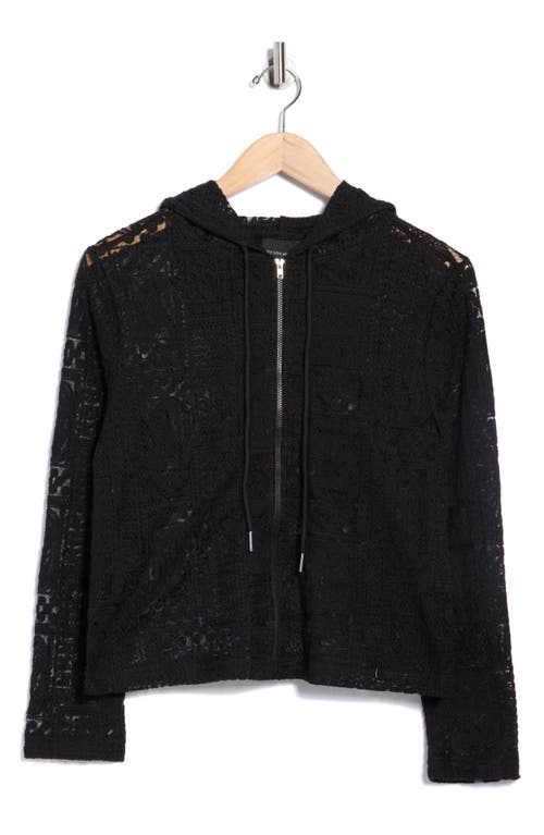 Forgotten Grace Open Knit Zip-up Hoodie In Black