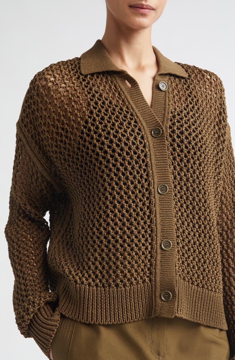 Max Mara Cotton Mesh Cardigan, Alternate, color, Kaki