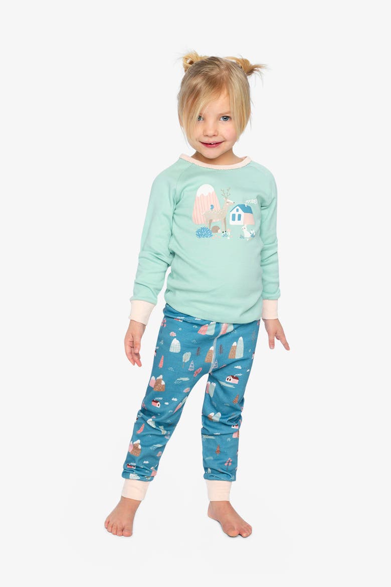 House Organic Cotton Top Pants Two Piece Pajama Set, Alternate, color, Blue Printed Houses