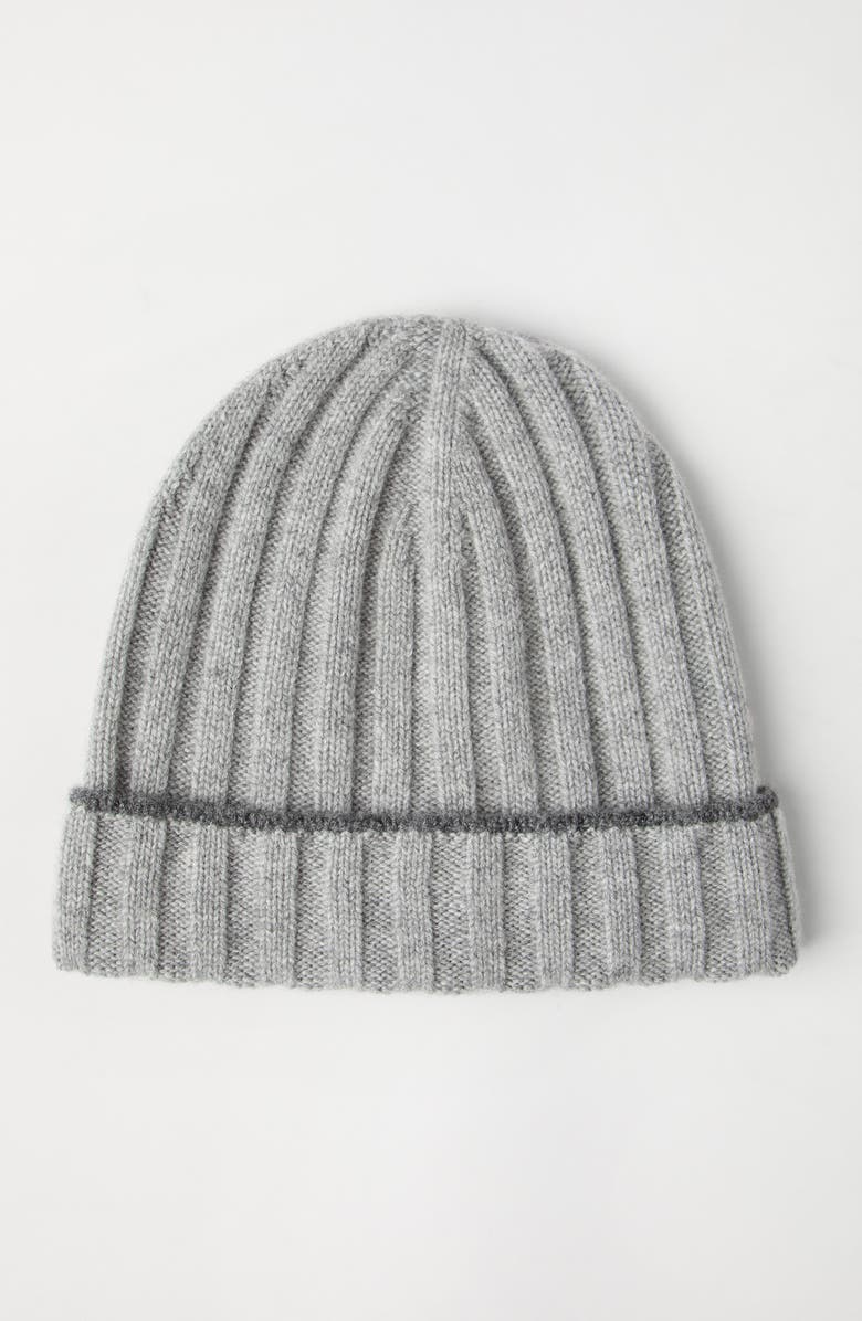 Brunello Cucinelli Cashmere rib knit beanie, Alternate, color, Light Grey
