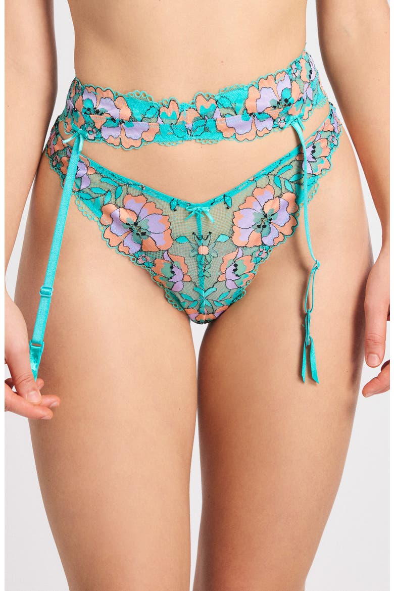 Floral Trip Lace Garter Belt, Alternate, color, TEAL THUNDER