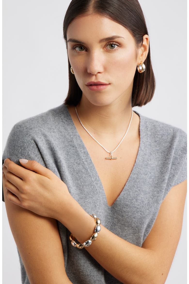 Oval Link Stretch Bracelet, Alternate, color, GOLD- SILVER