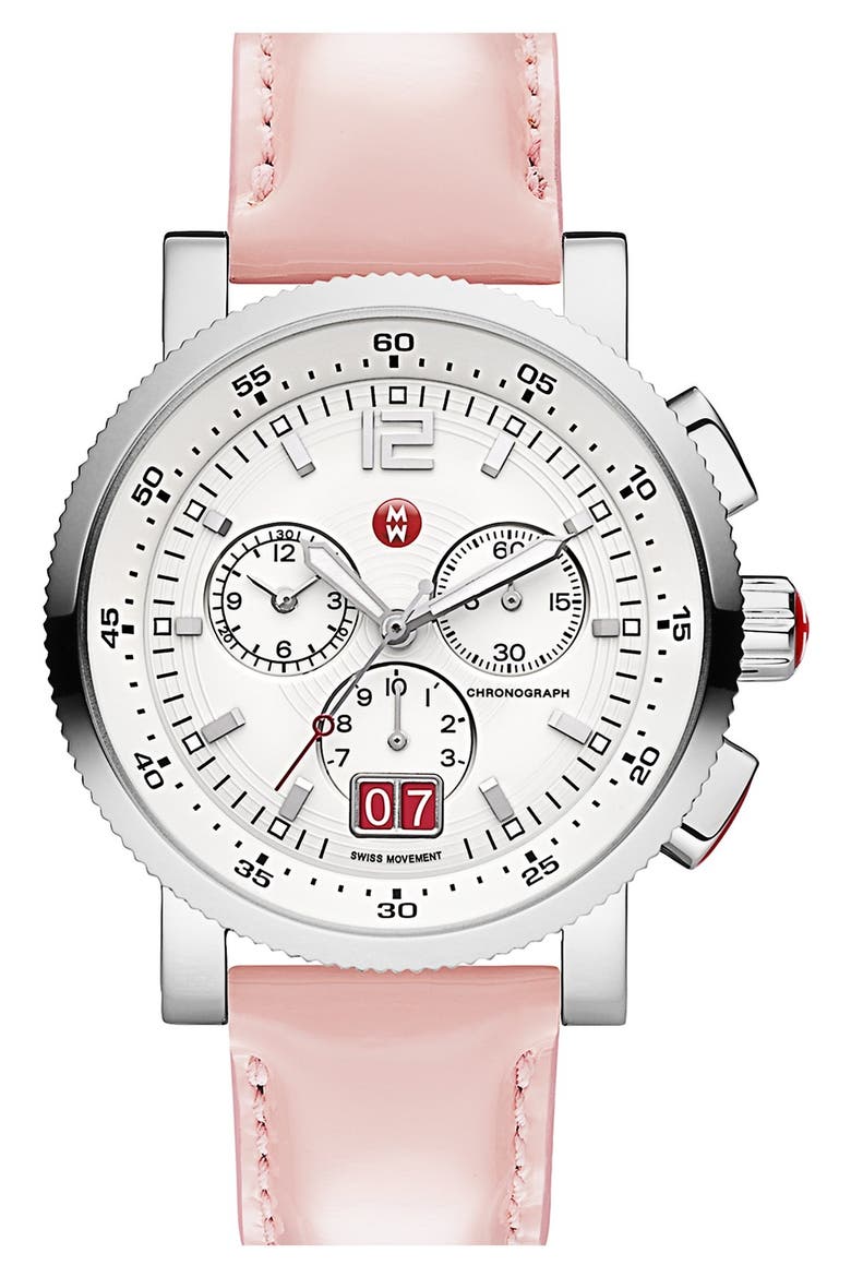 'Sport Sail - Large' Black Dial Watch Case, 42mm, Alternate, color, SILVER / WHITE