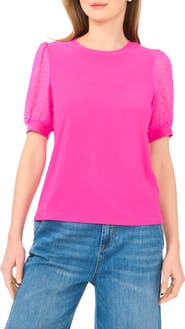 CeCe Clip Dot Puff Sleeve Top