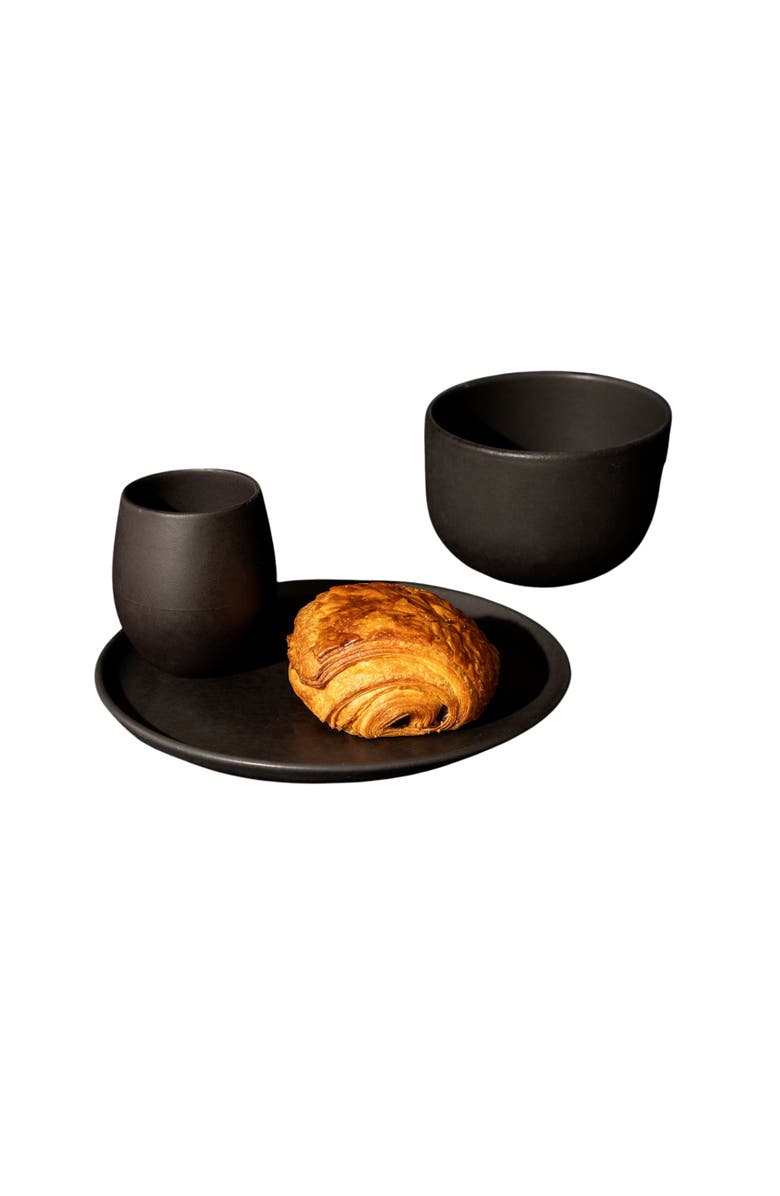 Gharyan Stoneware Minimalist Dinnerware Set, Main, color, Black