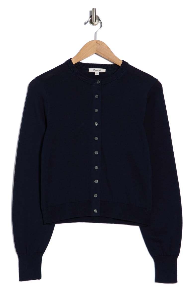 Cotton Crewneck Cardigan, Alternate, color, MIDNIGHT NAVY