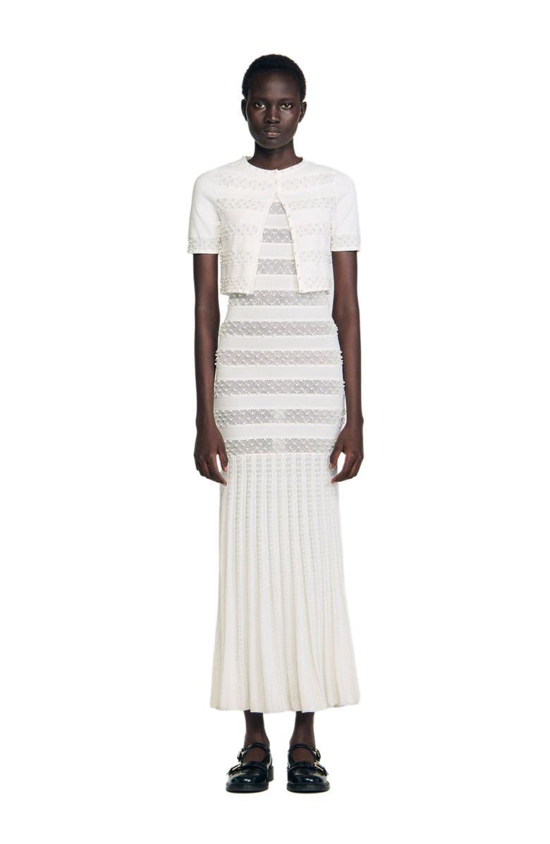 SANDRO Fine knit cropped beaded cardigan, Alternate, color, Ecru