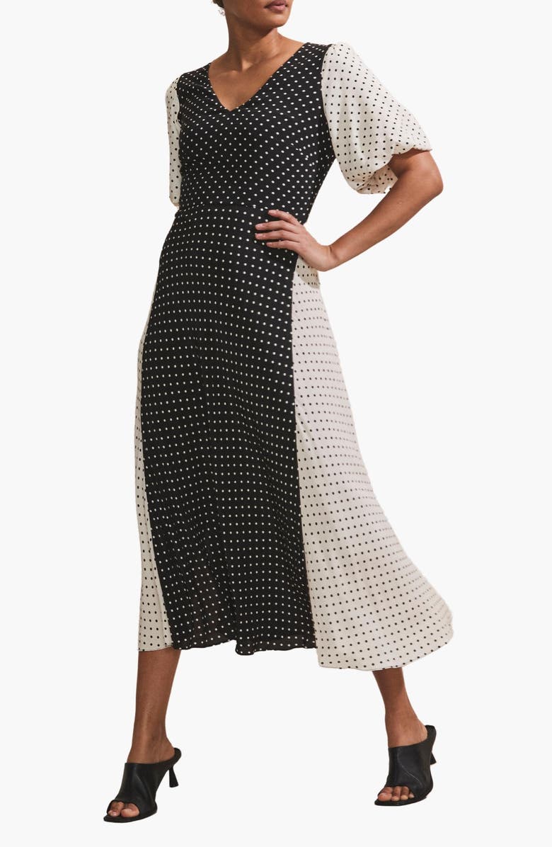 Ro&Zo Mono Contrast Spot Midi Dress, Alternate, color, Mono