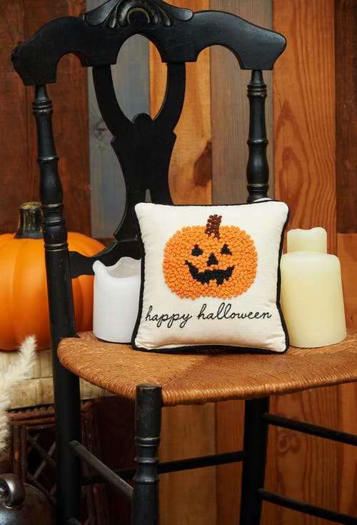 C & F Home C&f Home Jack O' Lantern "happy Halloween" 8" X 8" Petite Accent Pillow In Orange