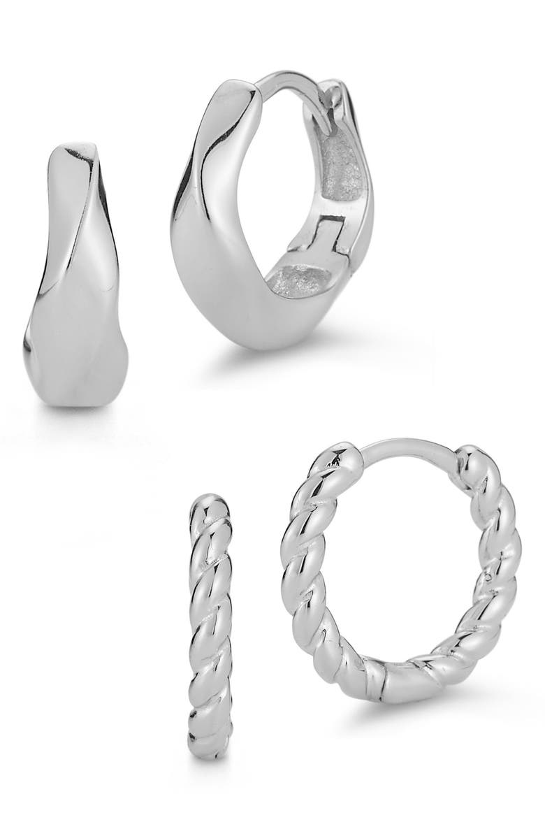 GLAZE JEWELRY Huggie Hoop Earrings Set, Main, color, Silver