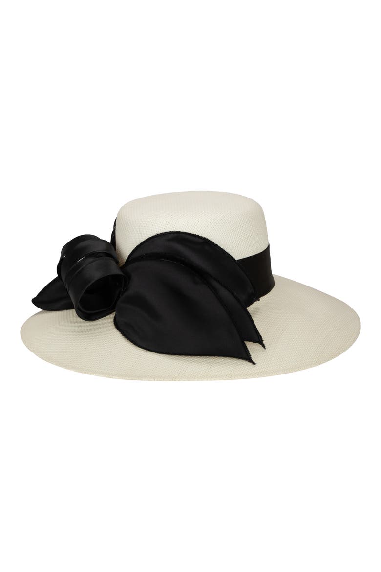 Satin Bow Hat, Main, color, WHITE/ BLACK