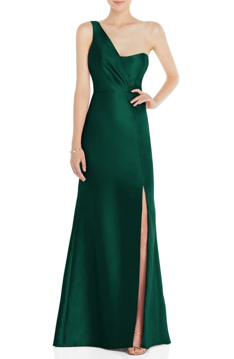 One-Shoulder Satin Twill Trumpet Gown